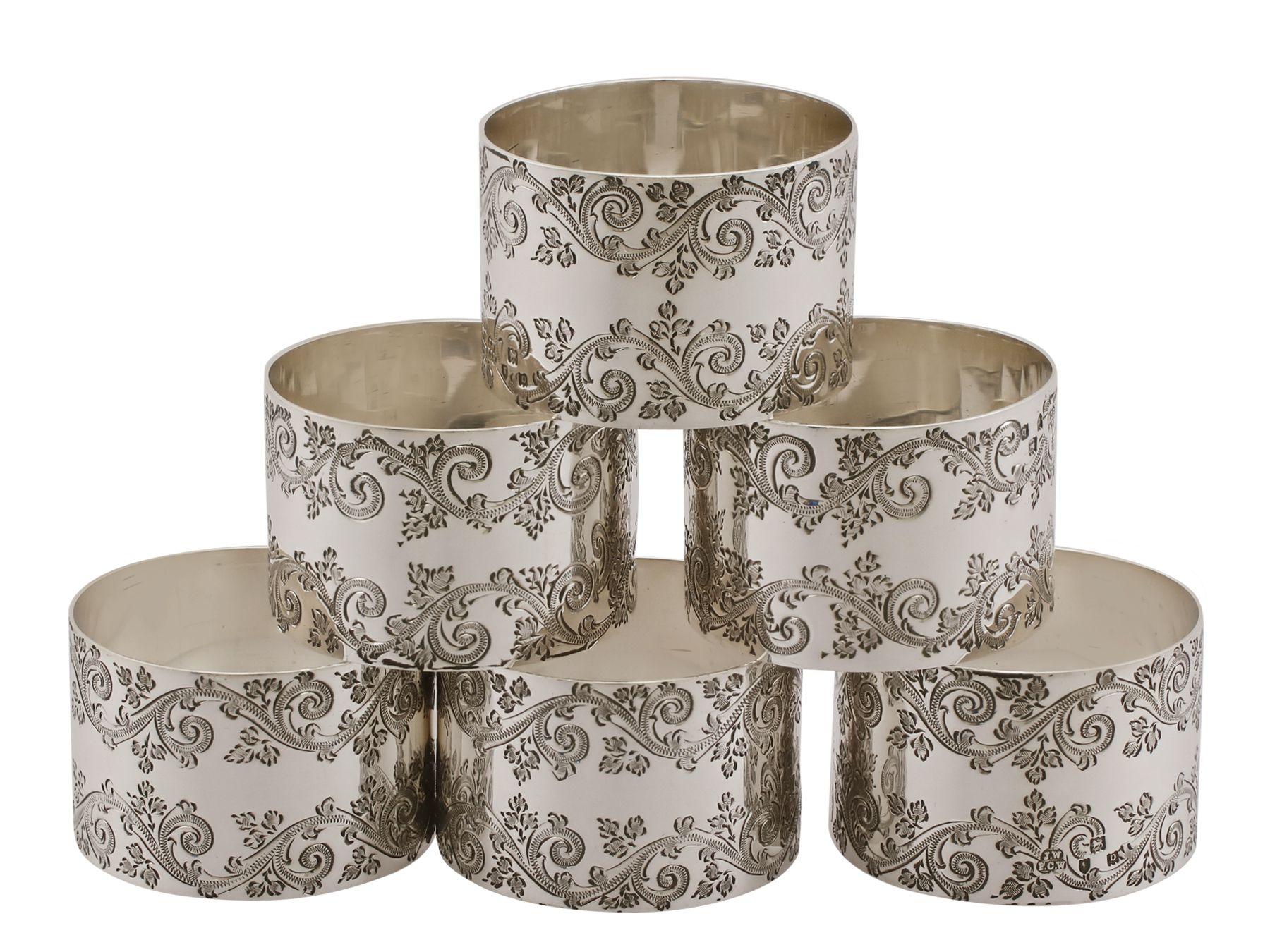 British Antique Victorian Sterling Silver Numbered Napkin Rings Set of Six 1897
