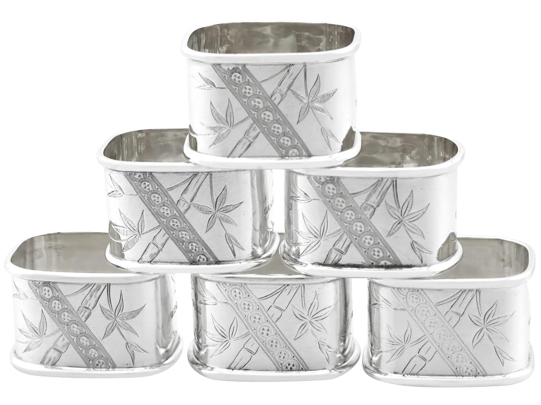 Aesthetic Movement Antique Victorian Sterling Silver Numbered Napkin Rings Set of Six For Sale