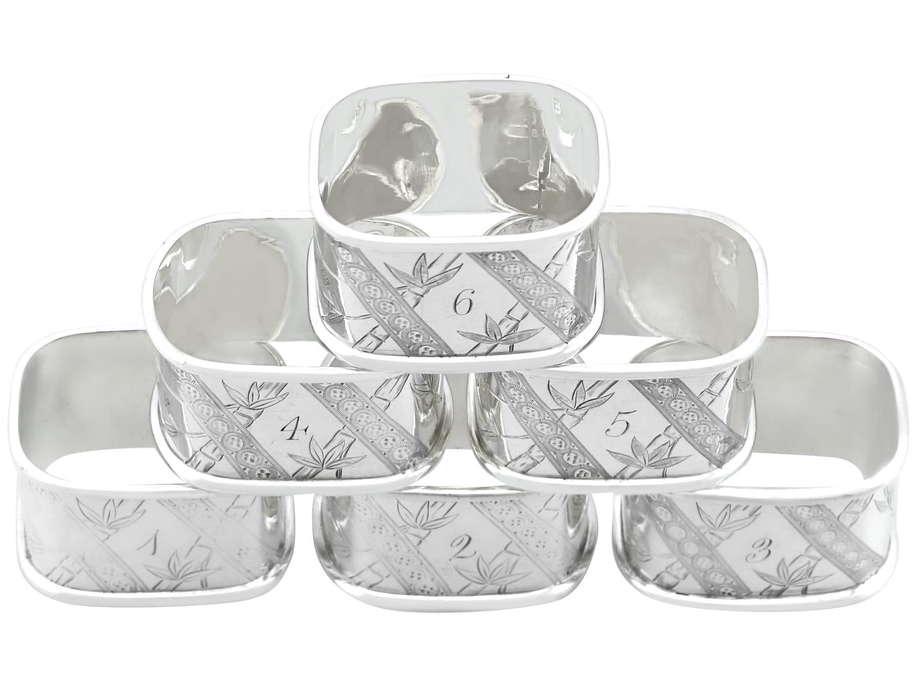 English Antique Victorian Sterling Silver Numbered Napkin Rings Set of Six For Sale