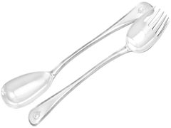 Antique Victorian Sterling Silver Old English Thread Pattern Salad Servers