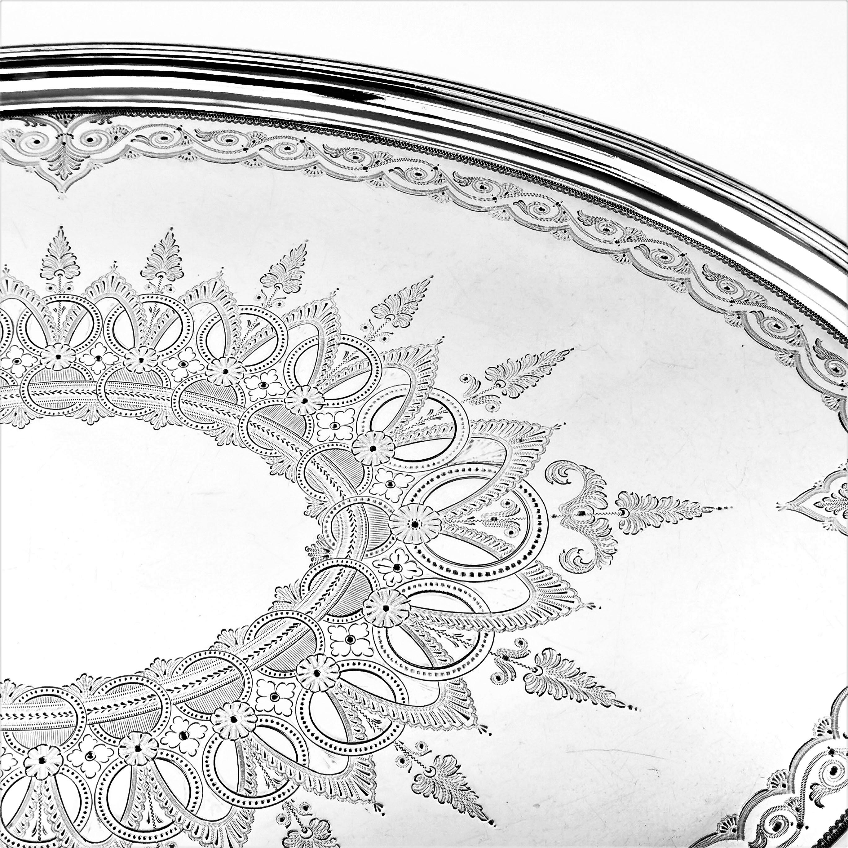 English Antique Victorian Sterling Silver Oval Tray 1878 Tea Tray Serving Two Handled