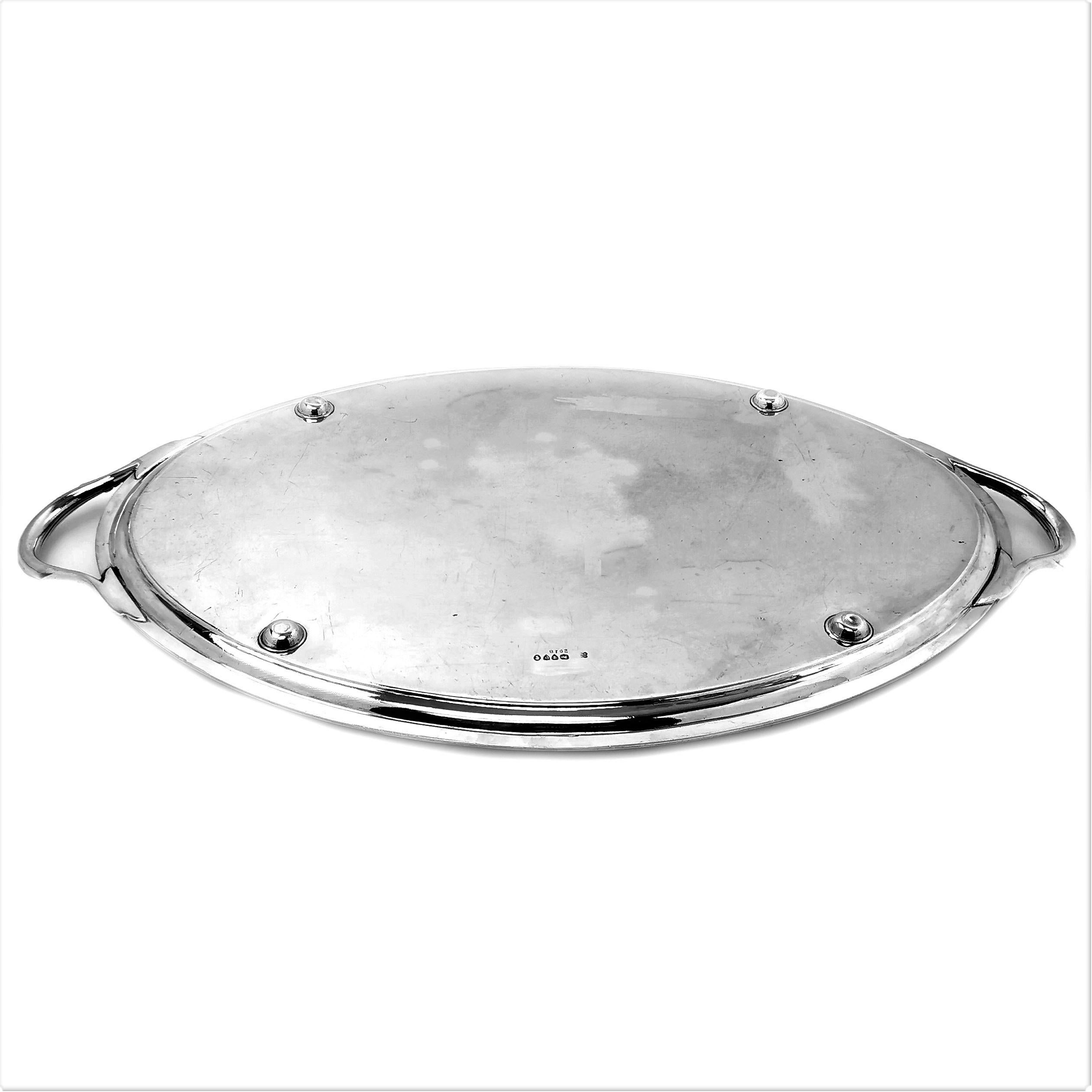 19th Century Antique Victorian Sterling Silver Oval Tray 1878 Tea Tray Serving Two Handled