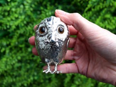 Antique pot à moutarde hibou en argent sterling victorien (1872)