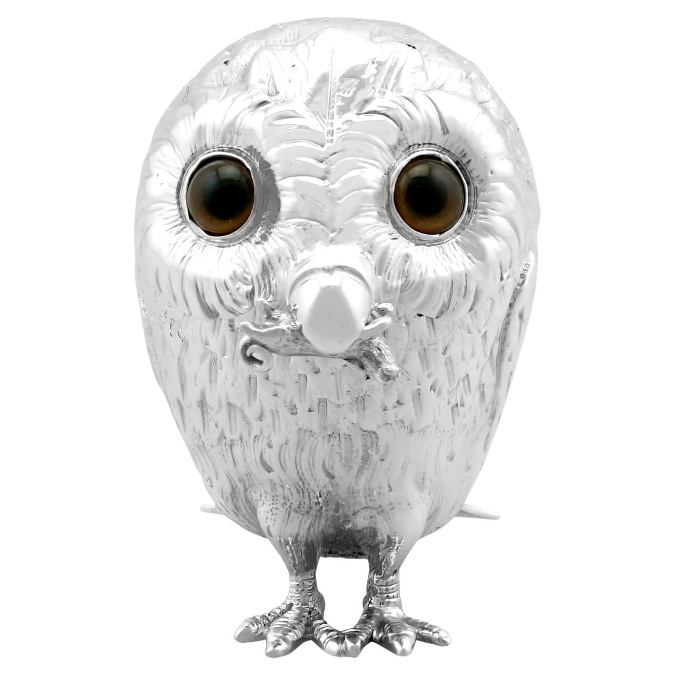 Antique pot à moutarde hibou en argent sterling victorien (1872)