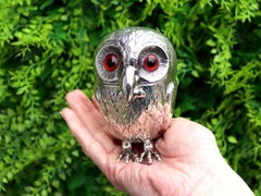 Antique pot à moutarde hibou en argent sterling victorien (1879)