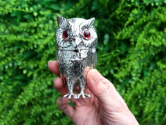 Antique Victorian Sterling Silver Owl Mustard Pot