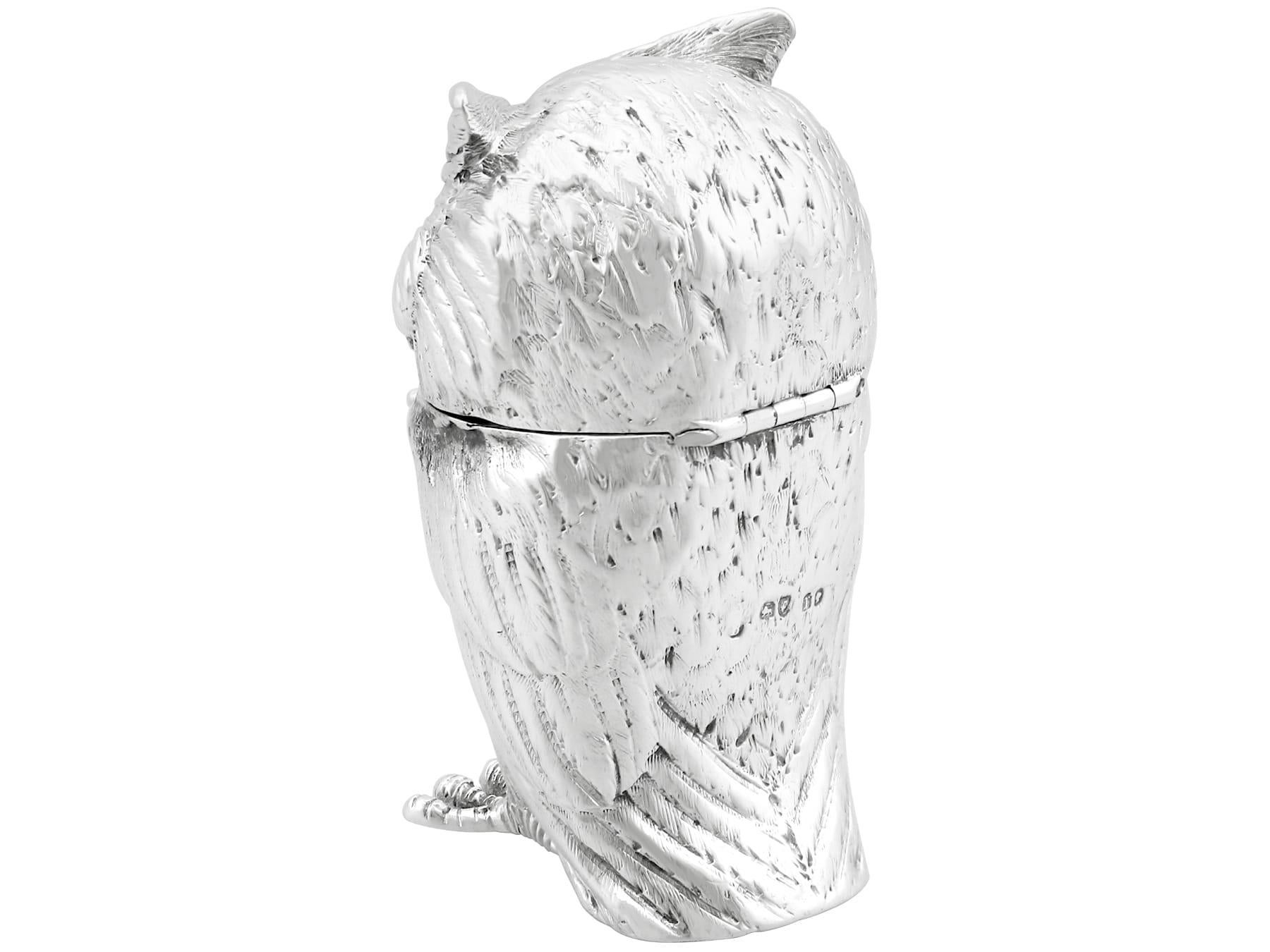 Late 19th Century Antique Victorian Sterling Silver Owl Mustard Pot  For Sale