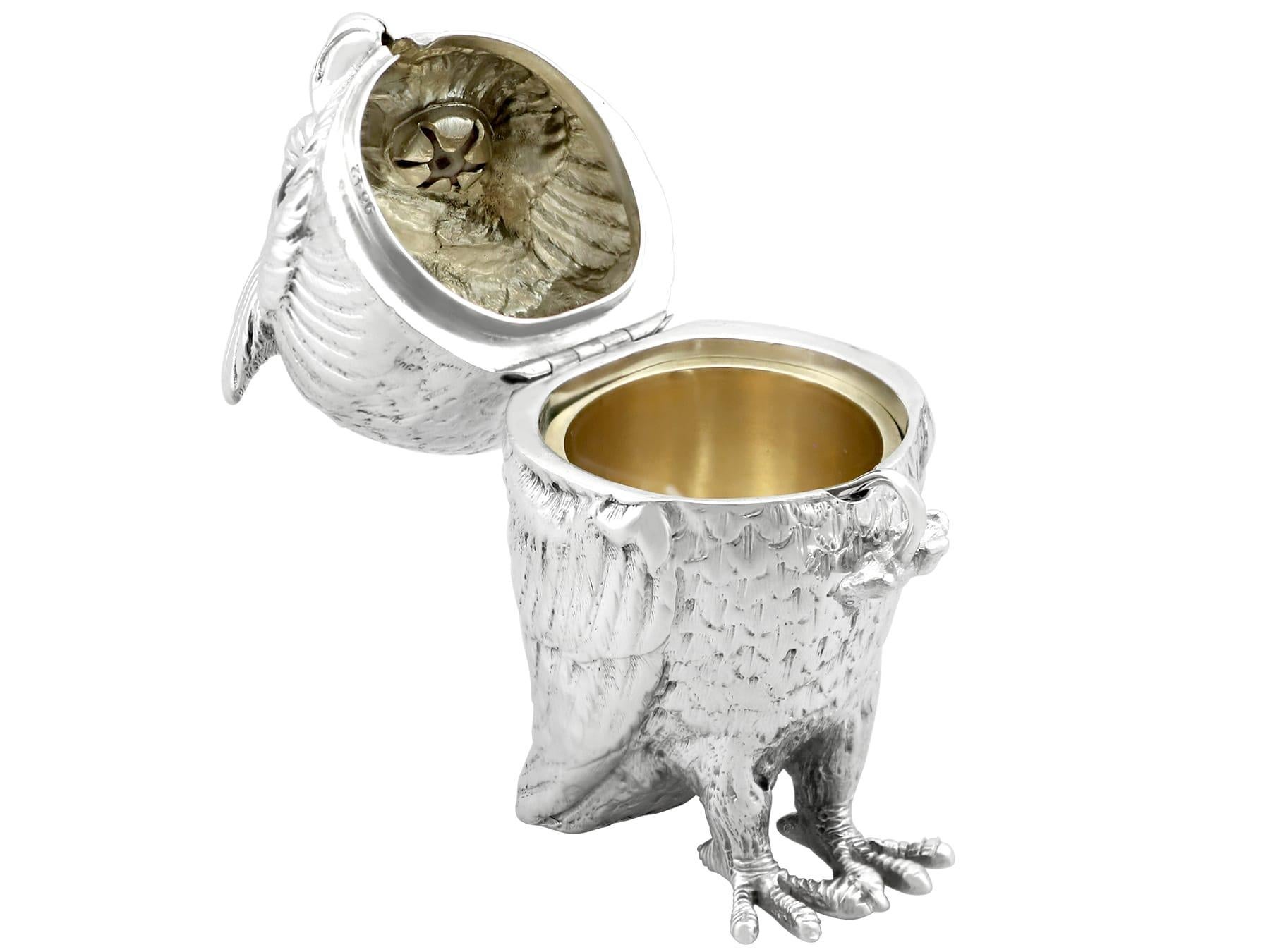 Antique Victorian Sterling Silver Owl Mustard Pot For Sale 3
