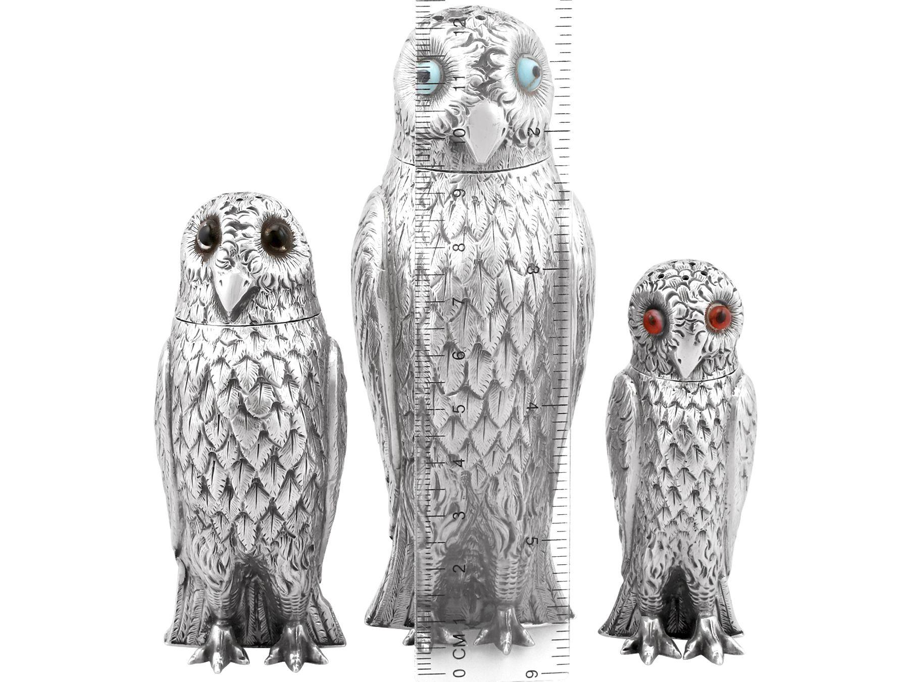 Antique Victorian Sterling Silver Owl Pepperettes For Sale 6