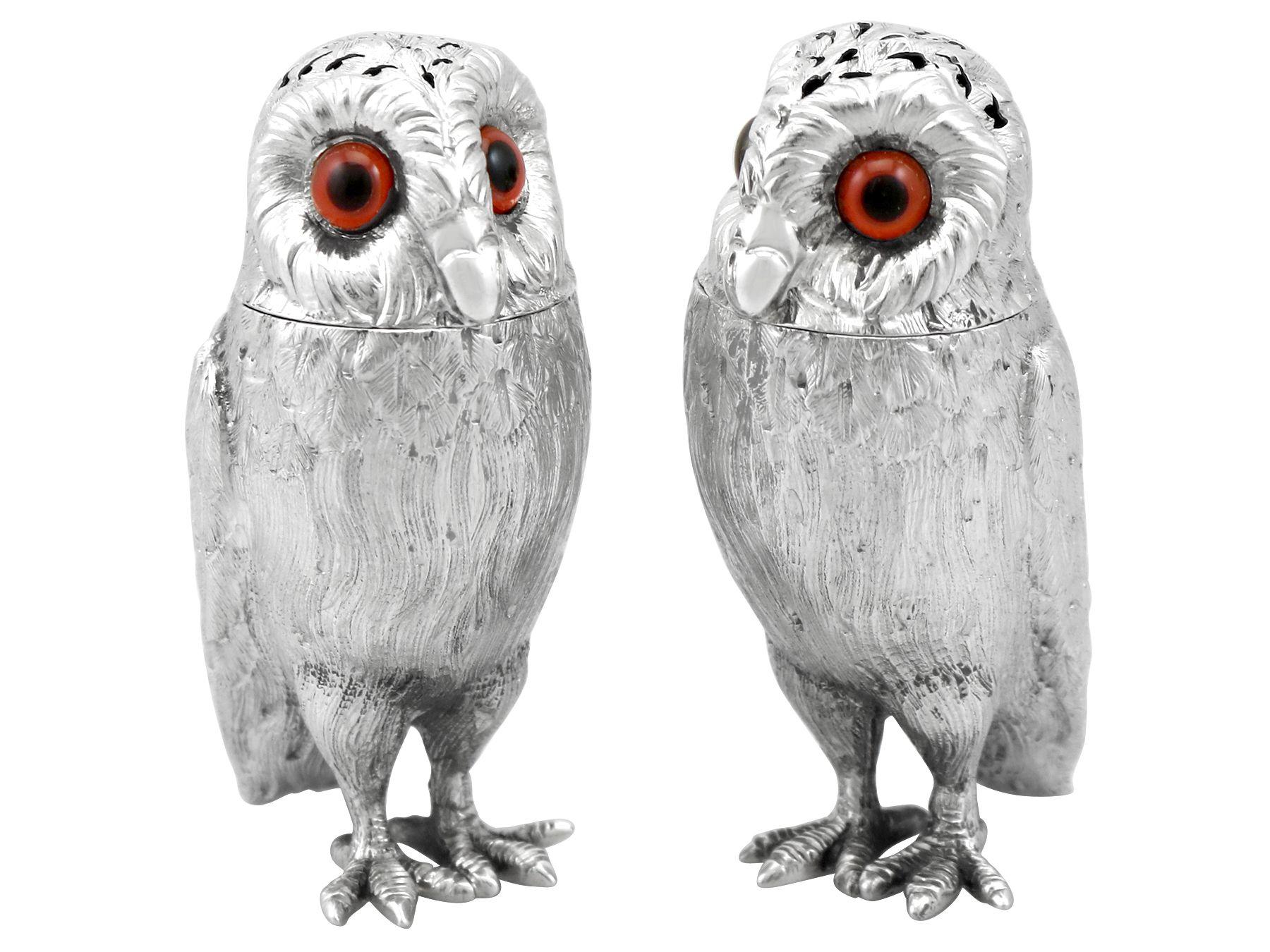 British Antique Victorian Sterling Silver Owl Pepperettes