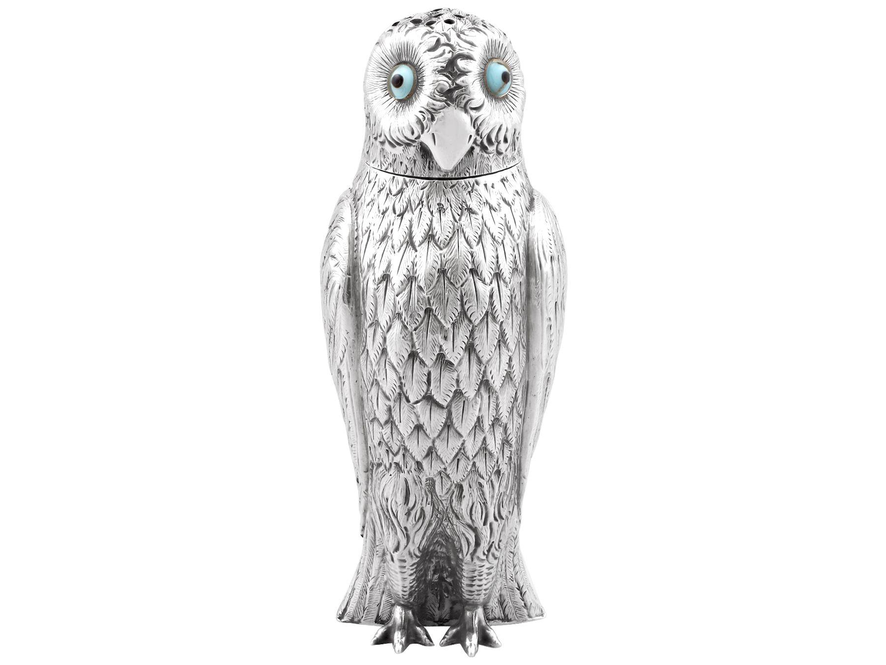 British Antique Victorian Sterling Silver Owl Pepperettes For Sale