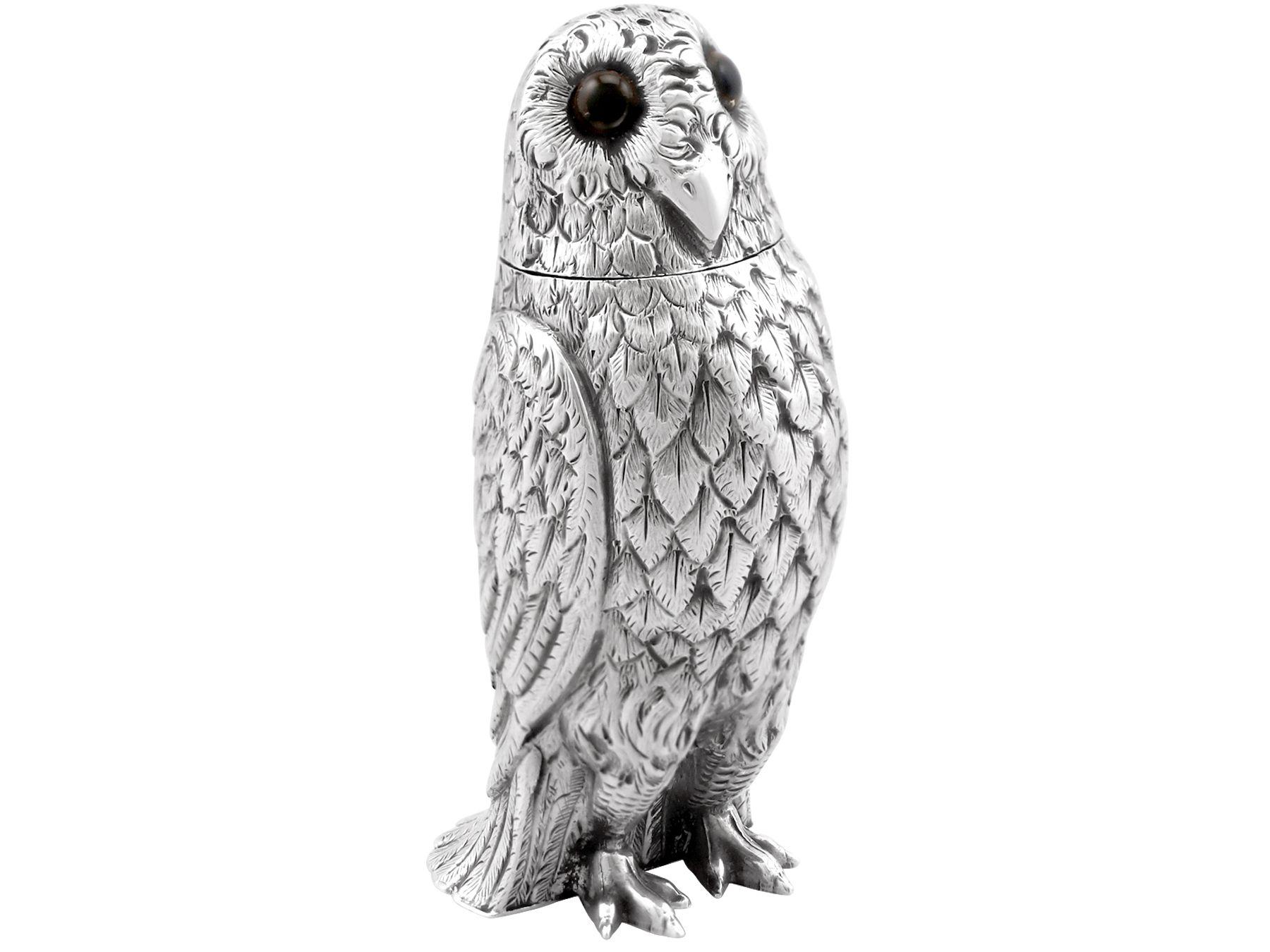 Antique Victorian Sterling Silver Owl Pepperettes For Sale 1