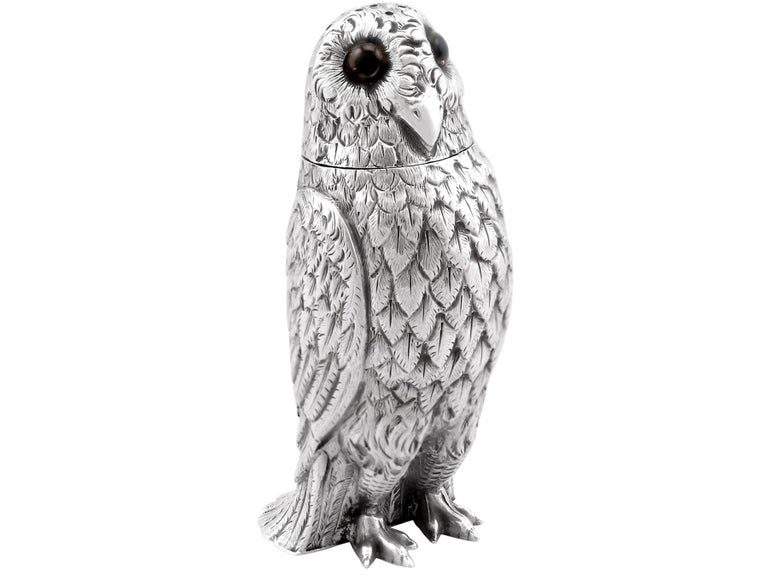 Antique Victorian Sterling Silver Owl Pepperettes For Sale 2