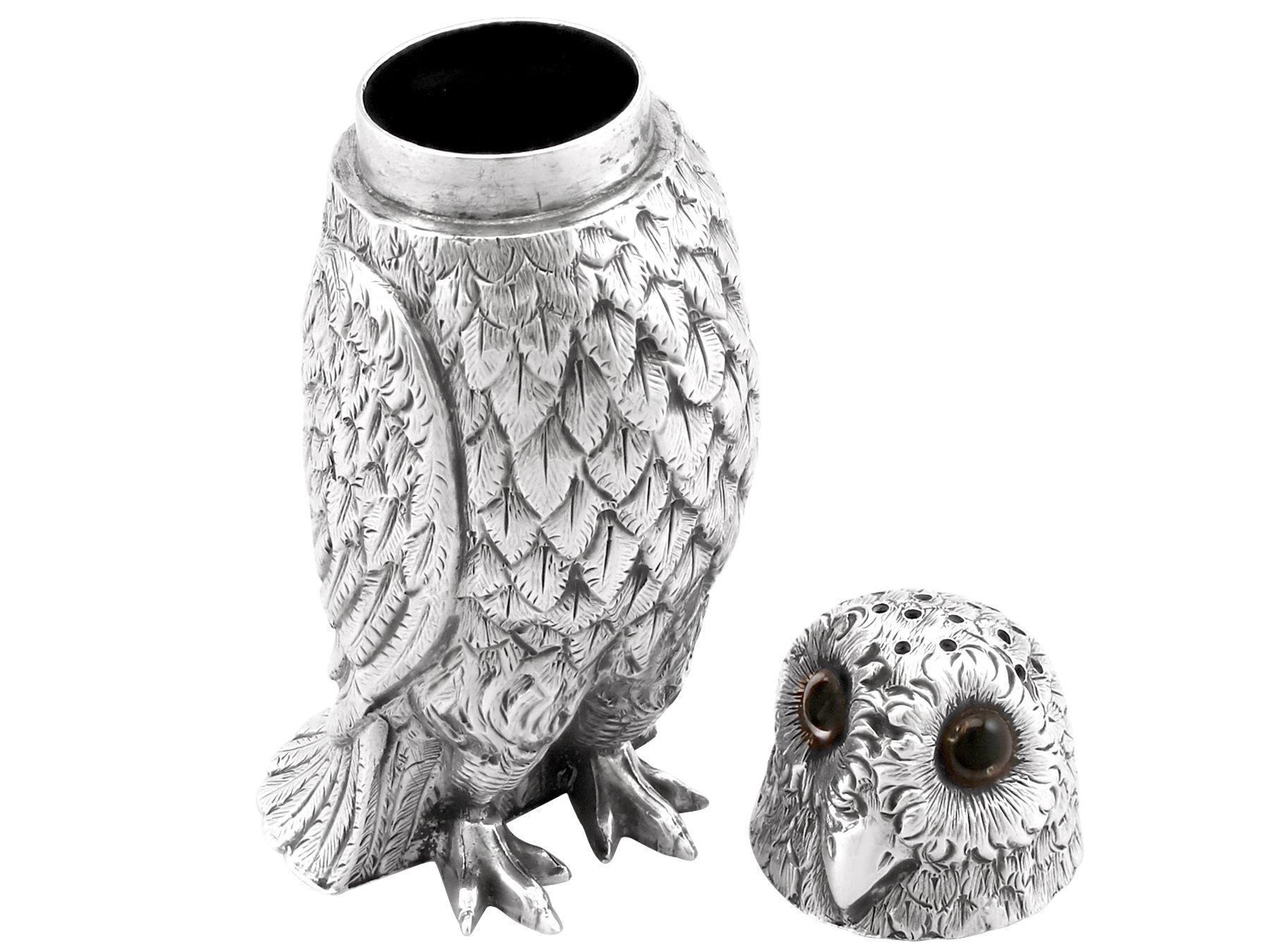 Antique Victorian Sterling Silver Owl Pepperettes For Sale 2