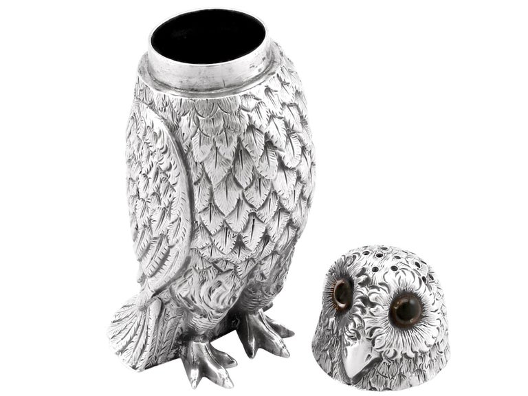 Antique Victorian Sterling Silver Owl Pepperettes For Sale 3