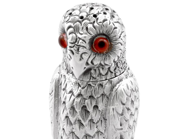Antique Victorian Sterling Silver Owl Pepperettes For Sale 4