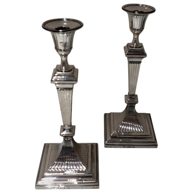 Antique Victorian Sterling Silver Pair Candlesticks London 1887 Edward Hutton For Sale