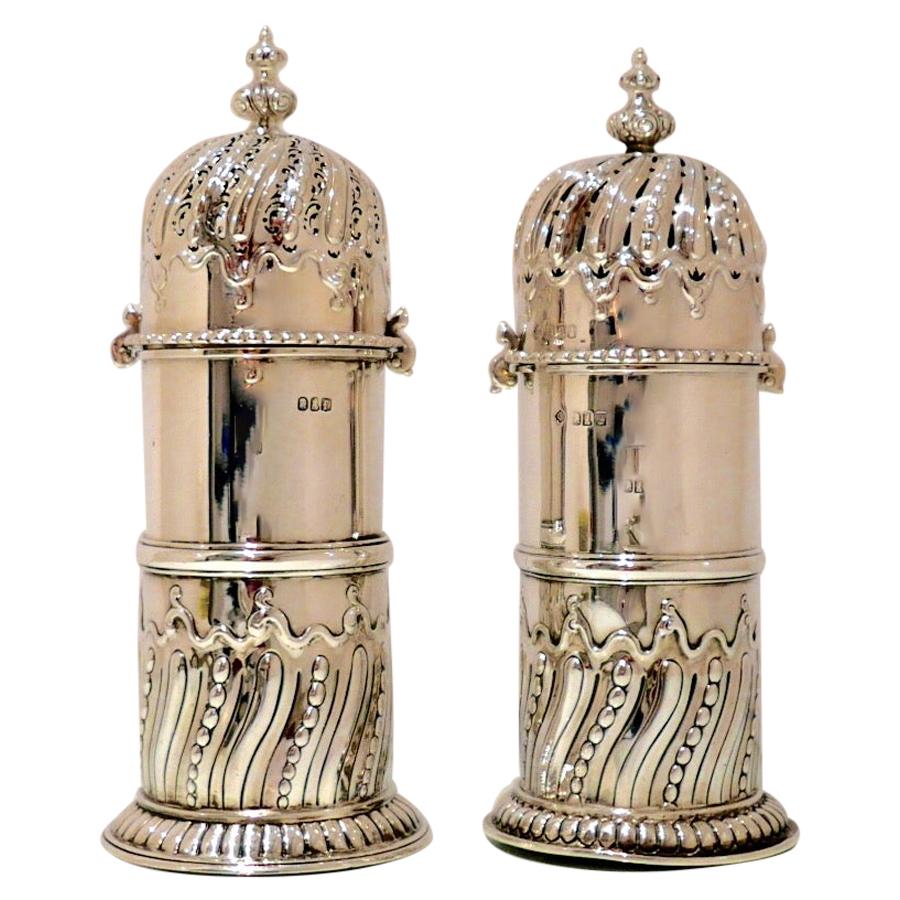 Antique Victorian Sterling Silver Pair Sugar Casters London 1900-1901 George Fox For Sale