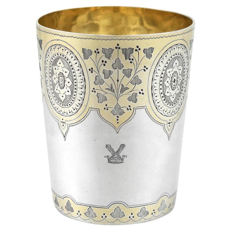 Antique Victorian 1873 Sterling Silver Parcel Gilt Beaker For Sale