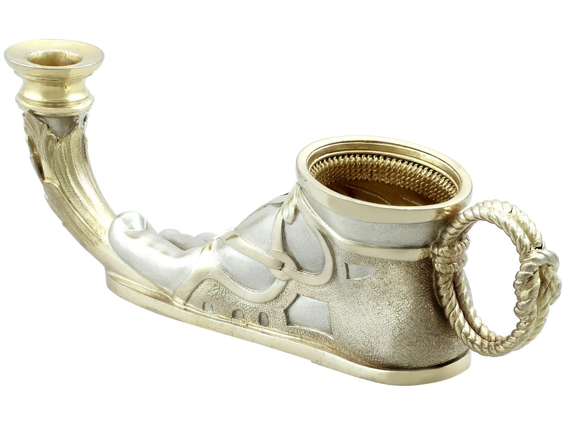 Mid-19th Century Antique Victorian Sterling Silver Parcel Gilt Go-to-bed  Candle Holder For Sale