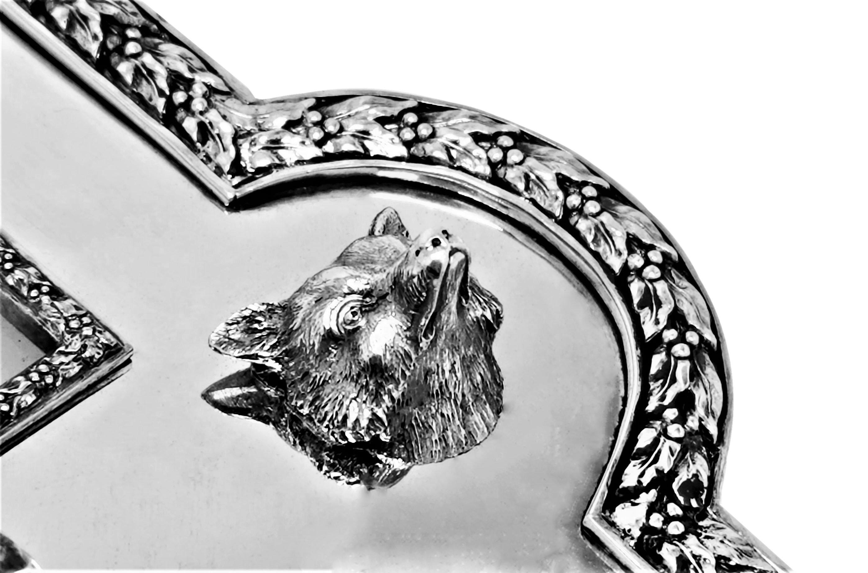 19th Century Antique Victorian Sterling Silver Photo Picture Frame 1884 Hunting Horse Fox For Sale