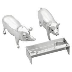 Antico set di condimento vittoriano in argento sterling per maiali