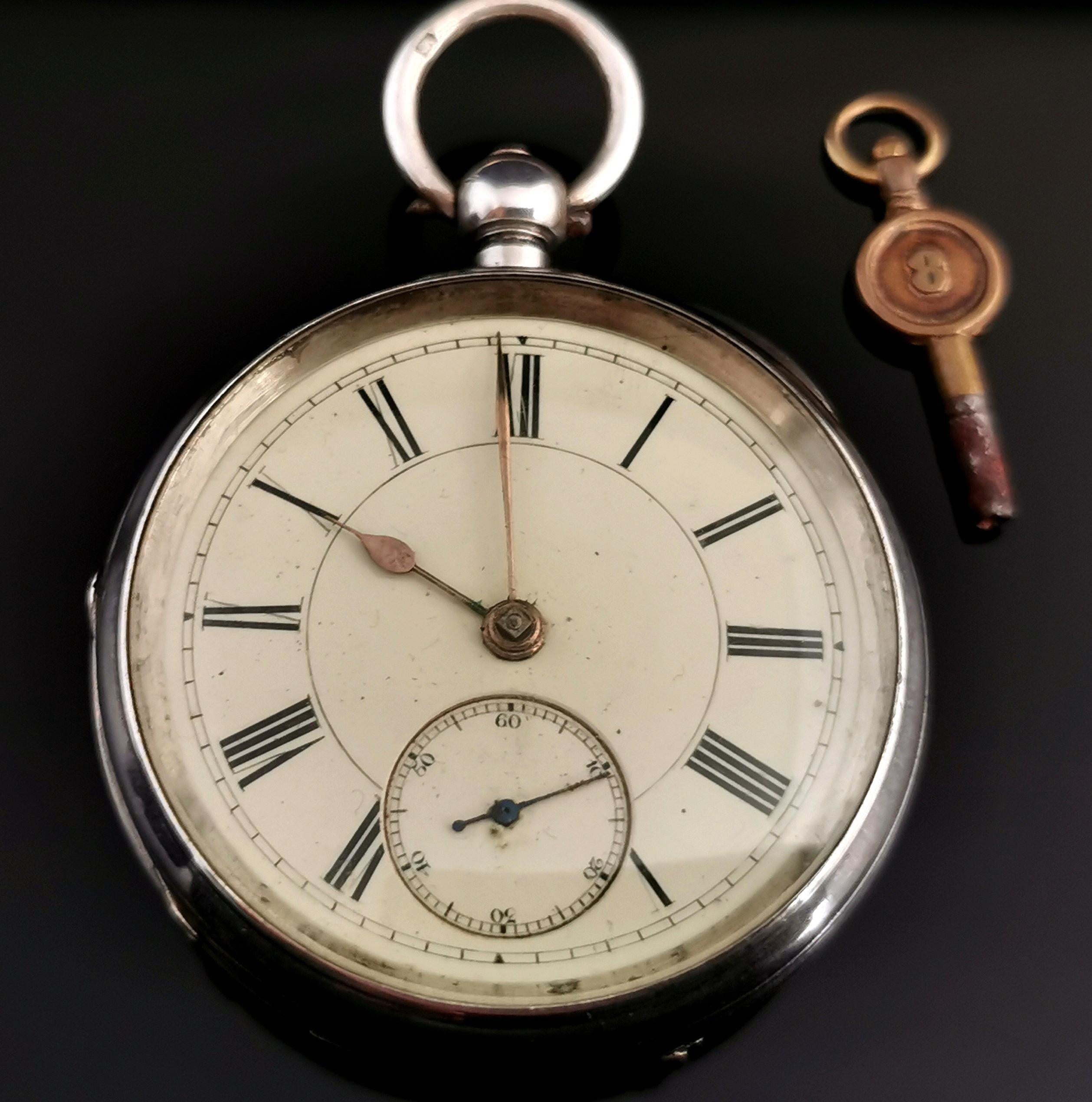 Antique Victorian Sterling Silver Pocket Watch, Fusee Movement 6