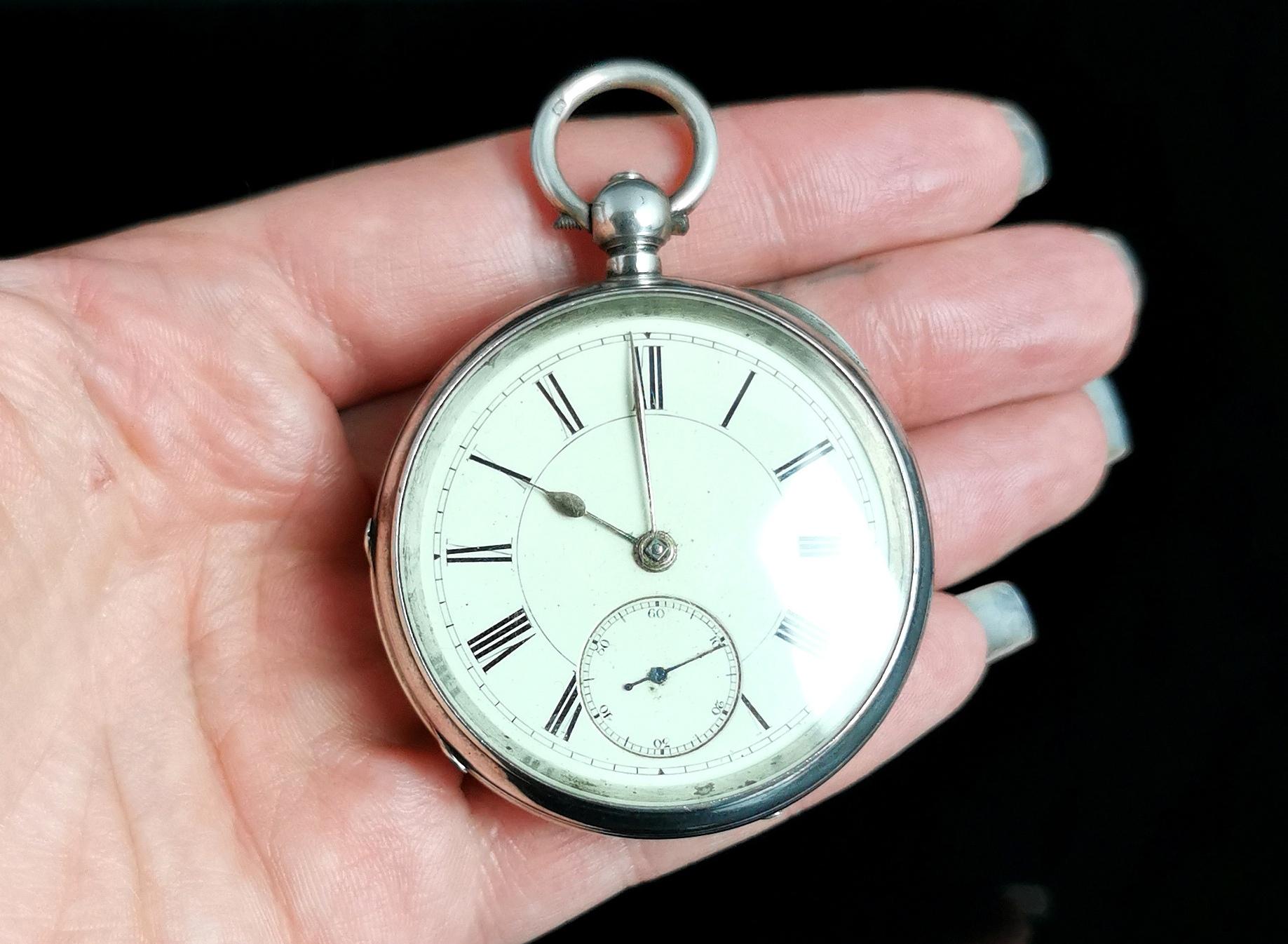 Antique Victorian Sterling Silver Pocket Watch, Fusee Movement In Fair Condition In NEWARK, GB