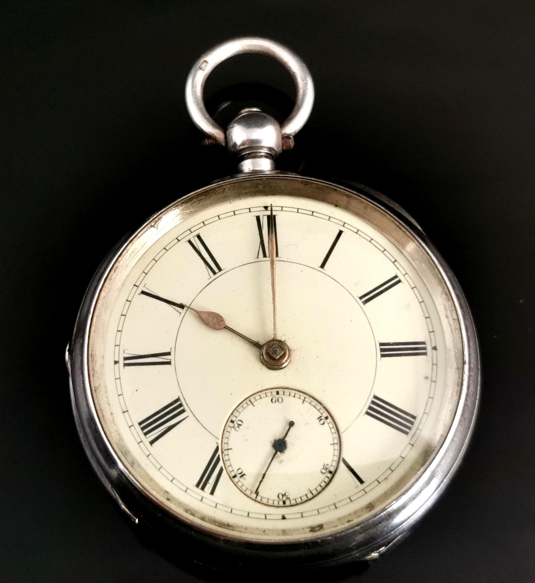 Men's Antique Victorian Sterling Silver Pocket Watch, Fusee Movement