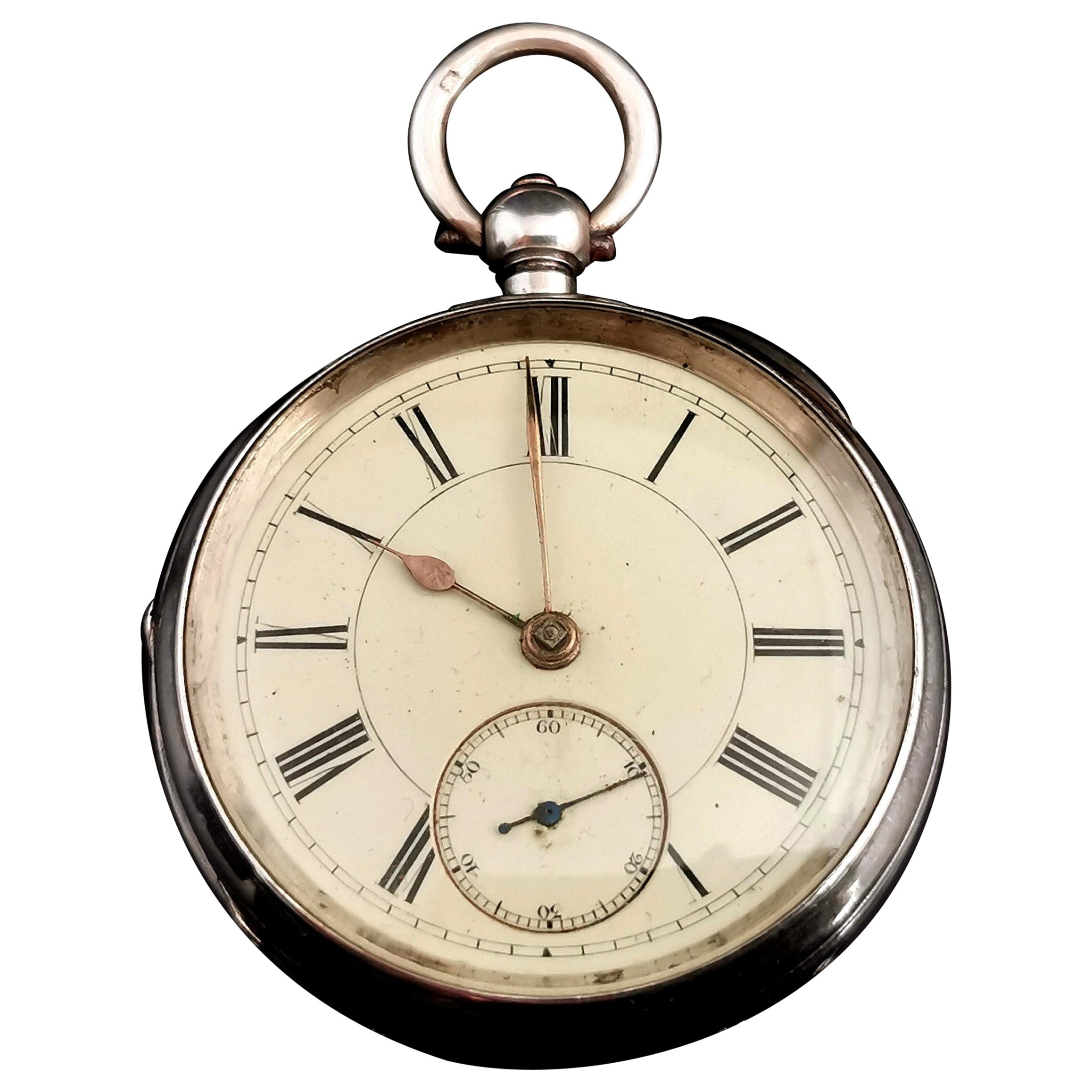 Antike viktorianische Taschenuhr aus Sterlingsilber, Fusee-Uhrwerk