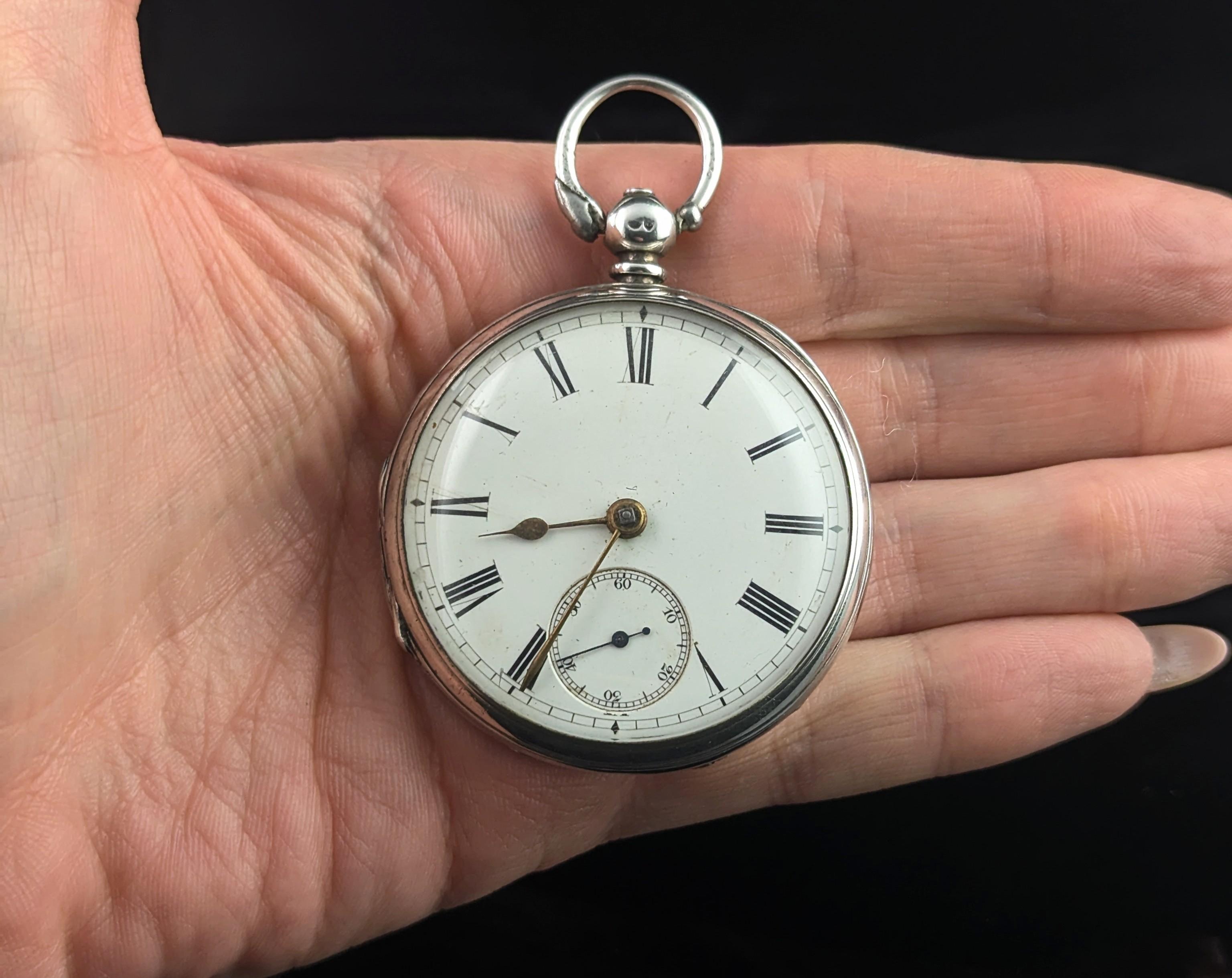 Antique Victorian sterling silver pocket watch, Key Wind 6