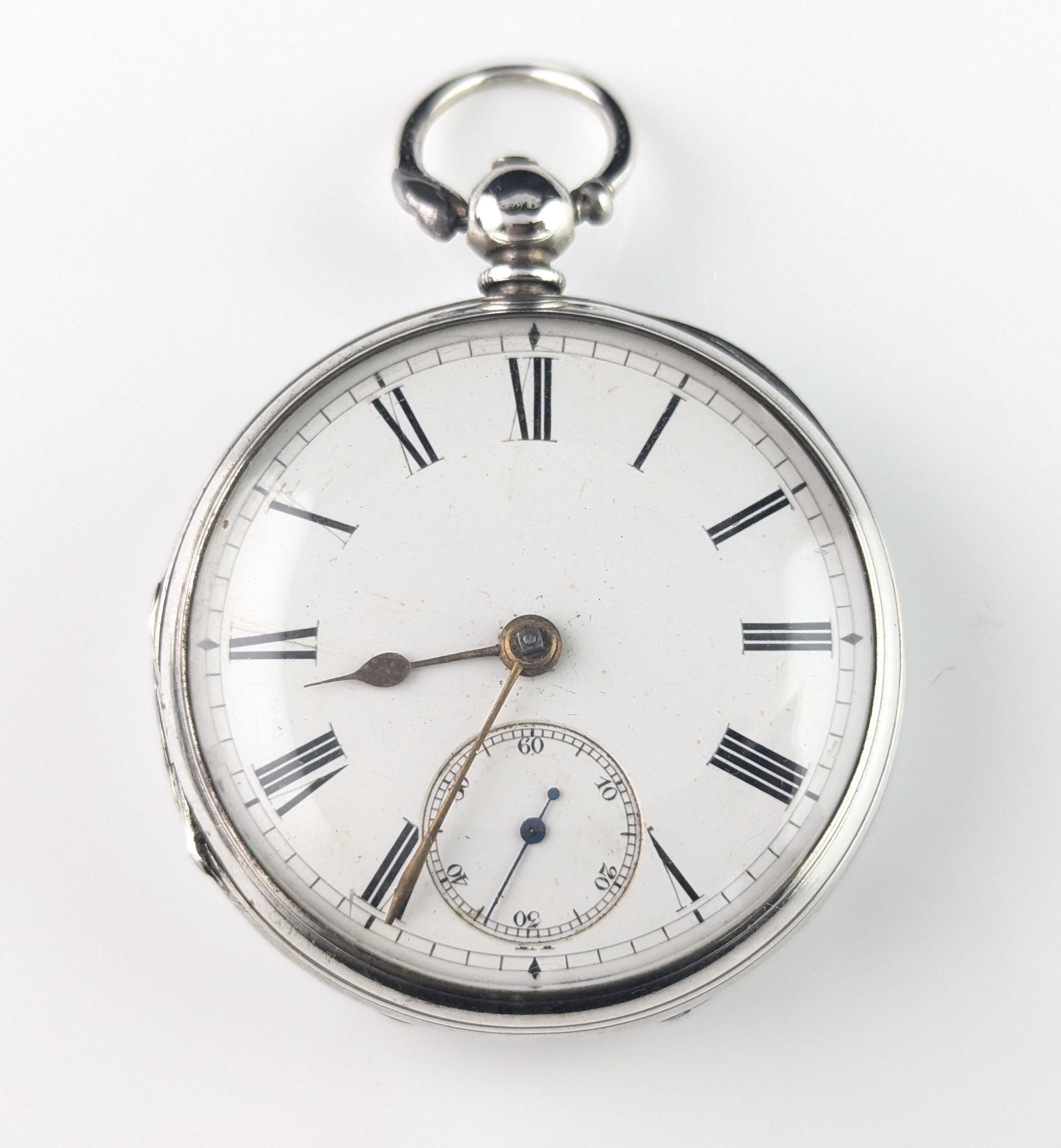 Antique Victorian sterling silver pocket watch, Key Wind 7