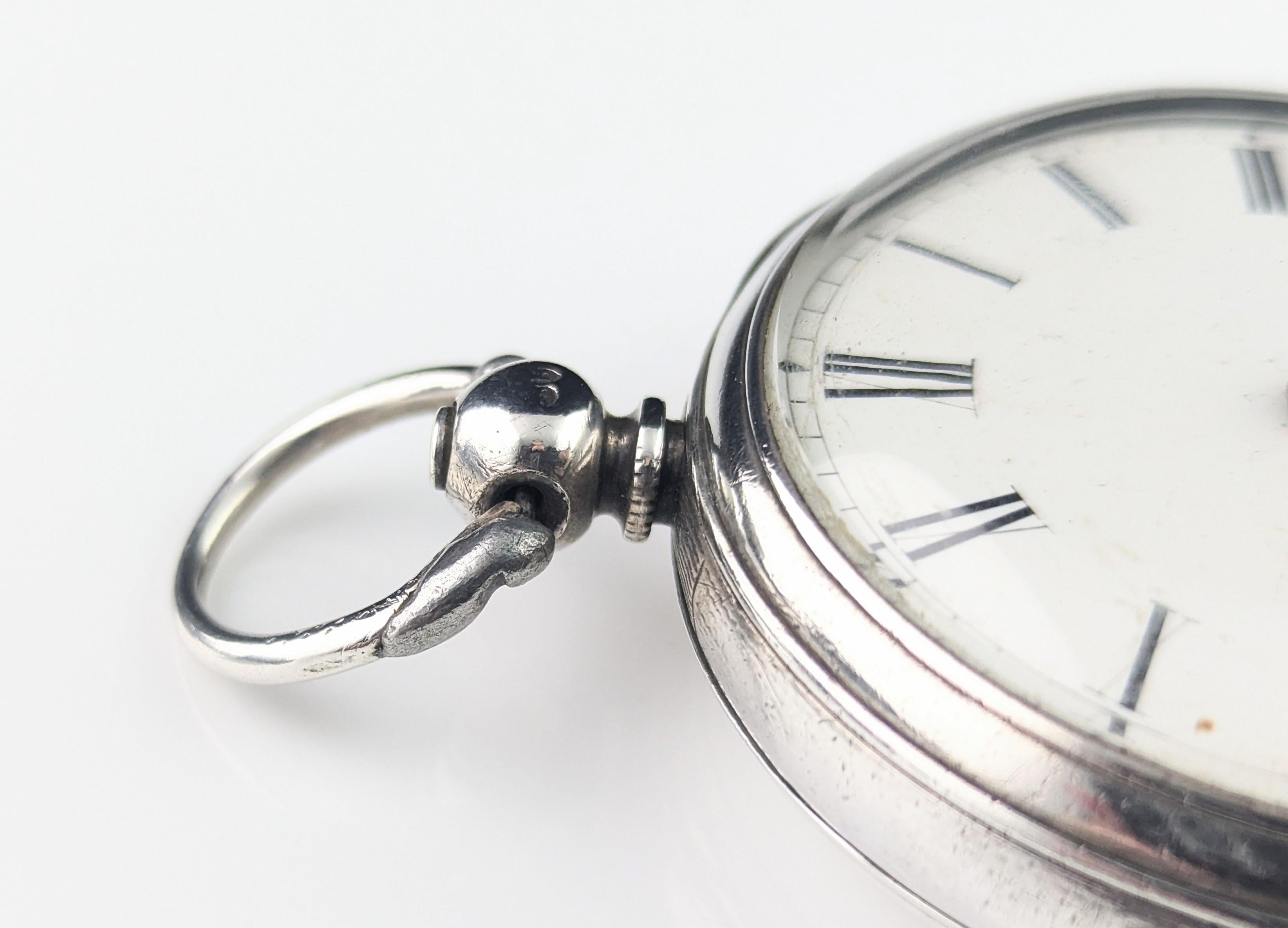 Antique Victorian sterling silver pocket watch, Key Wind 8