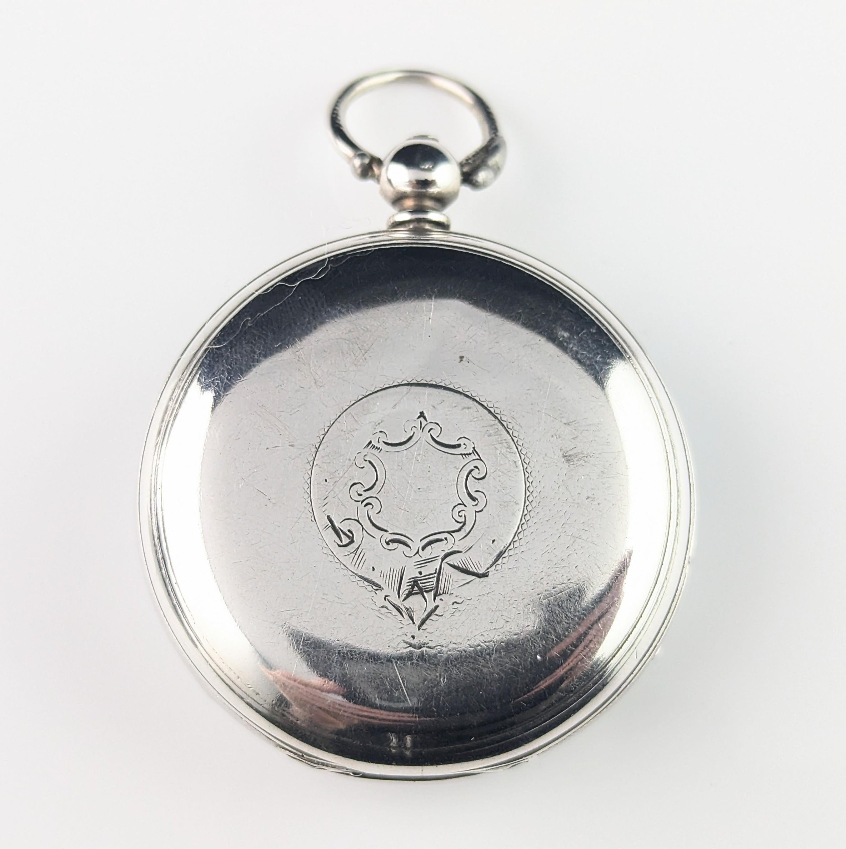 Antique Victorian sterling silver pocket watch, Key Wind 9