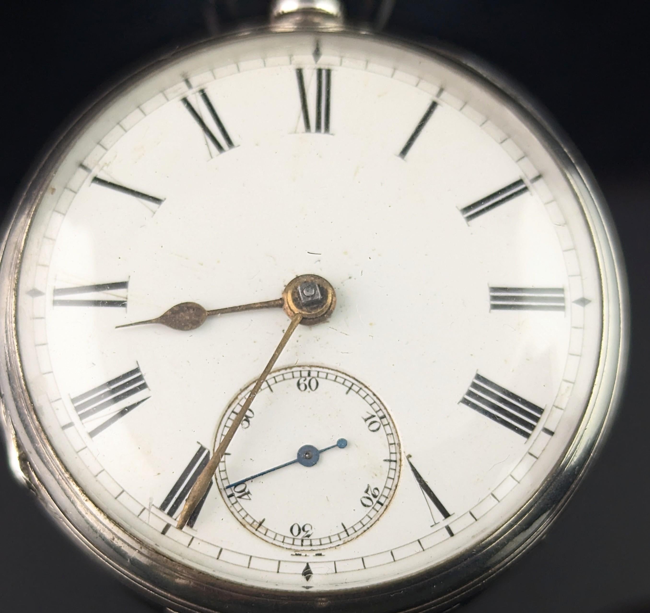 Men's Antique Victorian sterling silver pocket watch, Key Wind