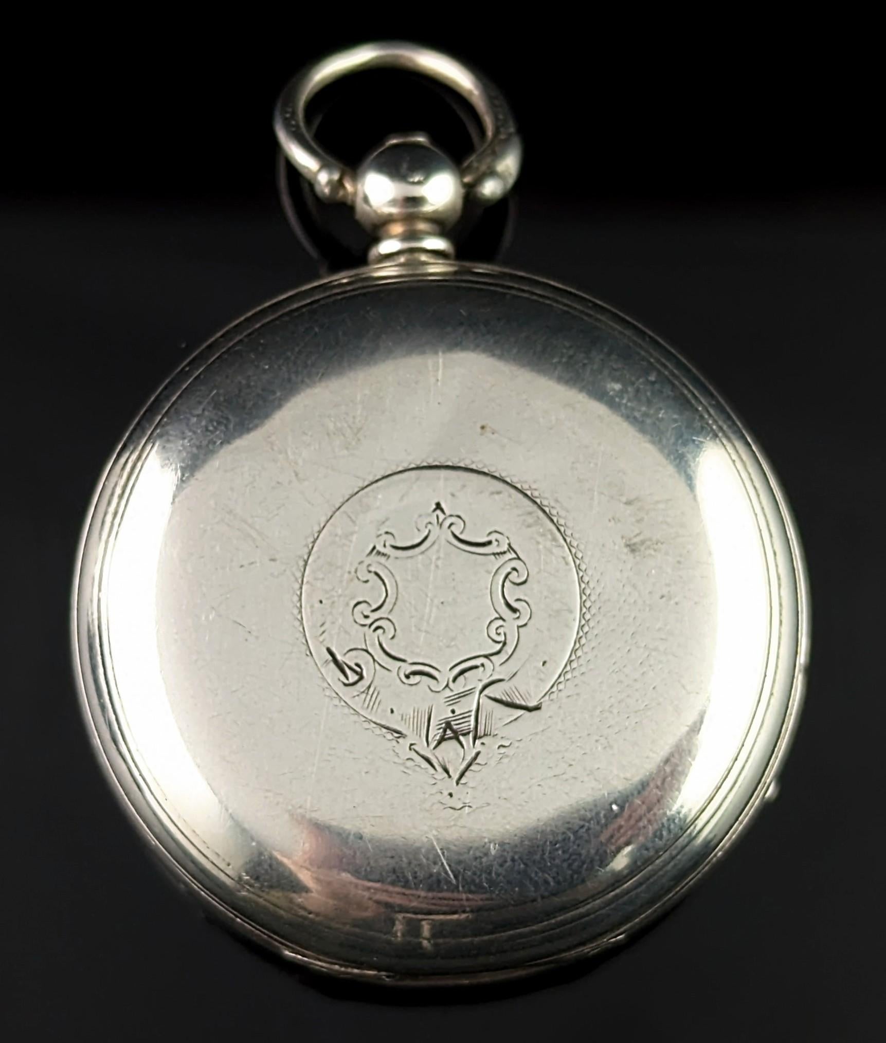 Antique Victorian sterling silver pocket watch, Key Wind 1