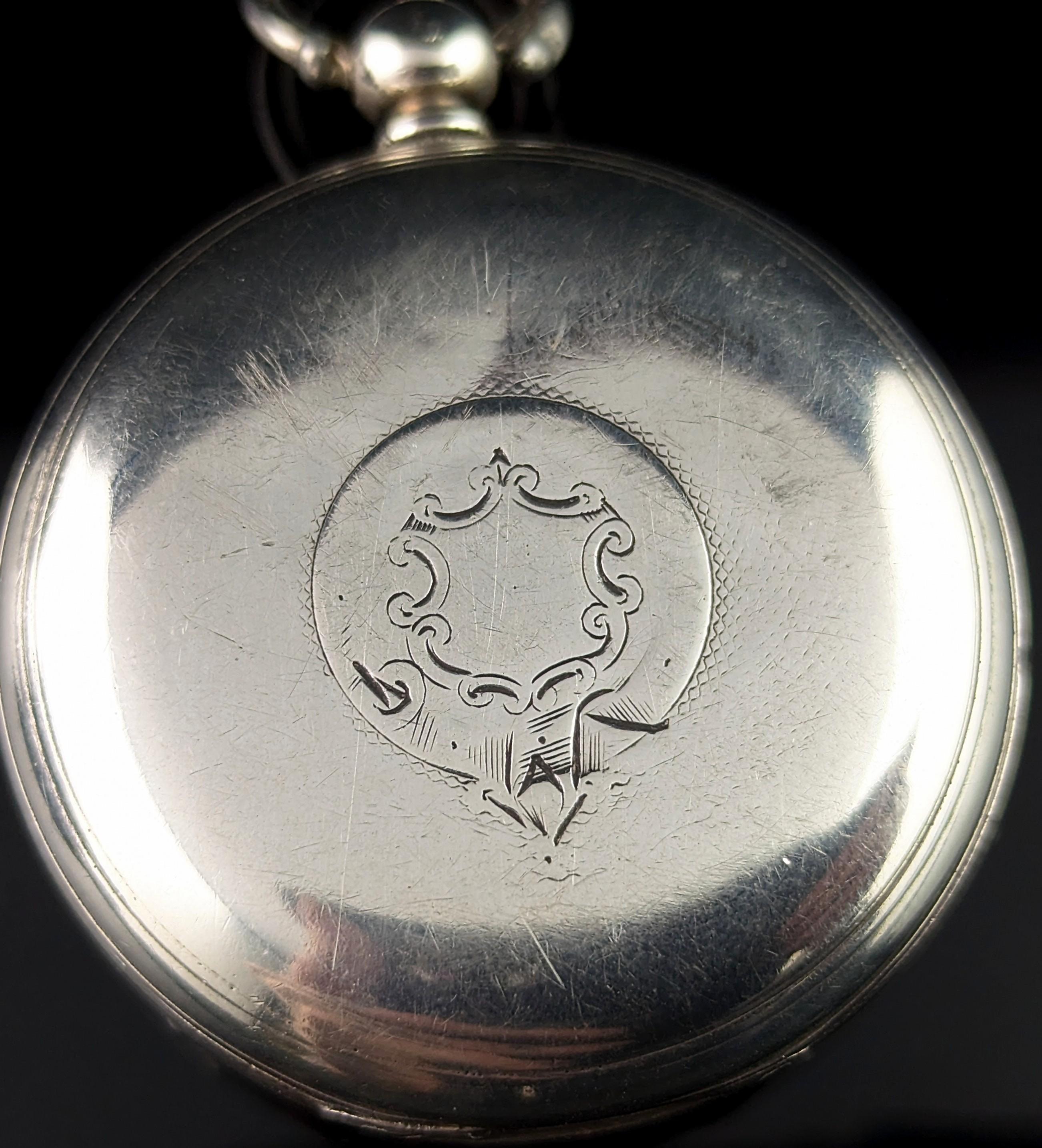 Antique Victorian sterling silver pocket watch, Key Wind 2
