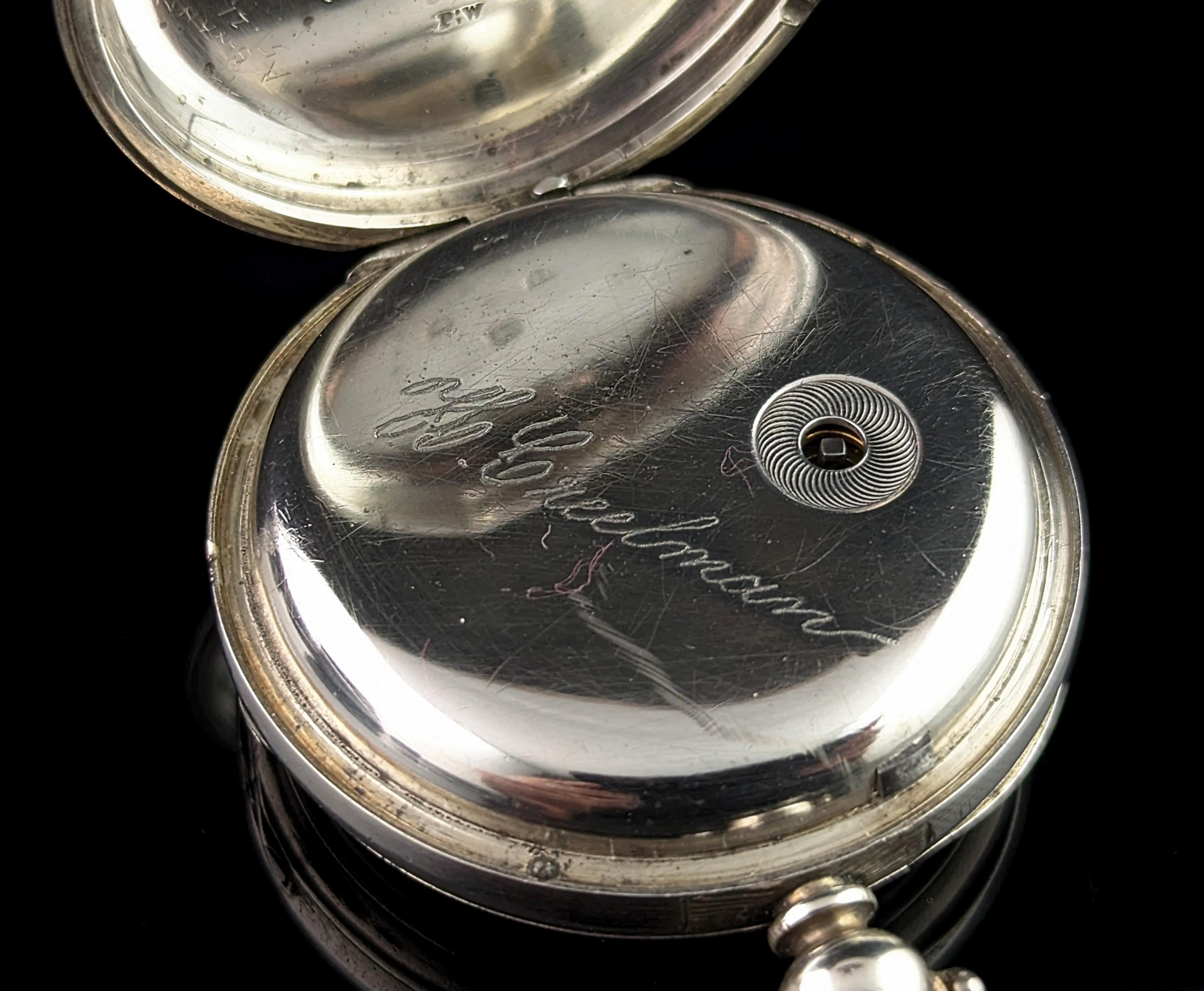 Antique Victorian sterling silver pocket watch, Key Wind 4