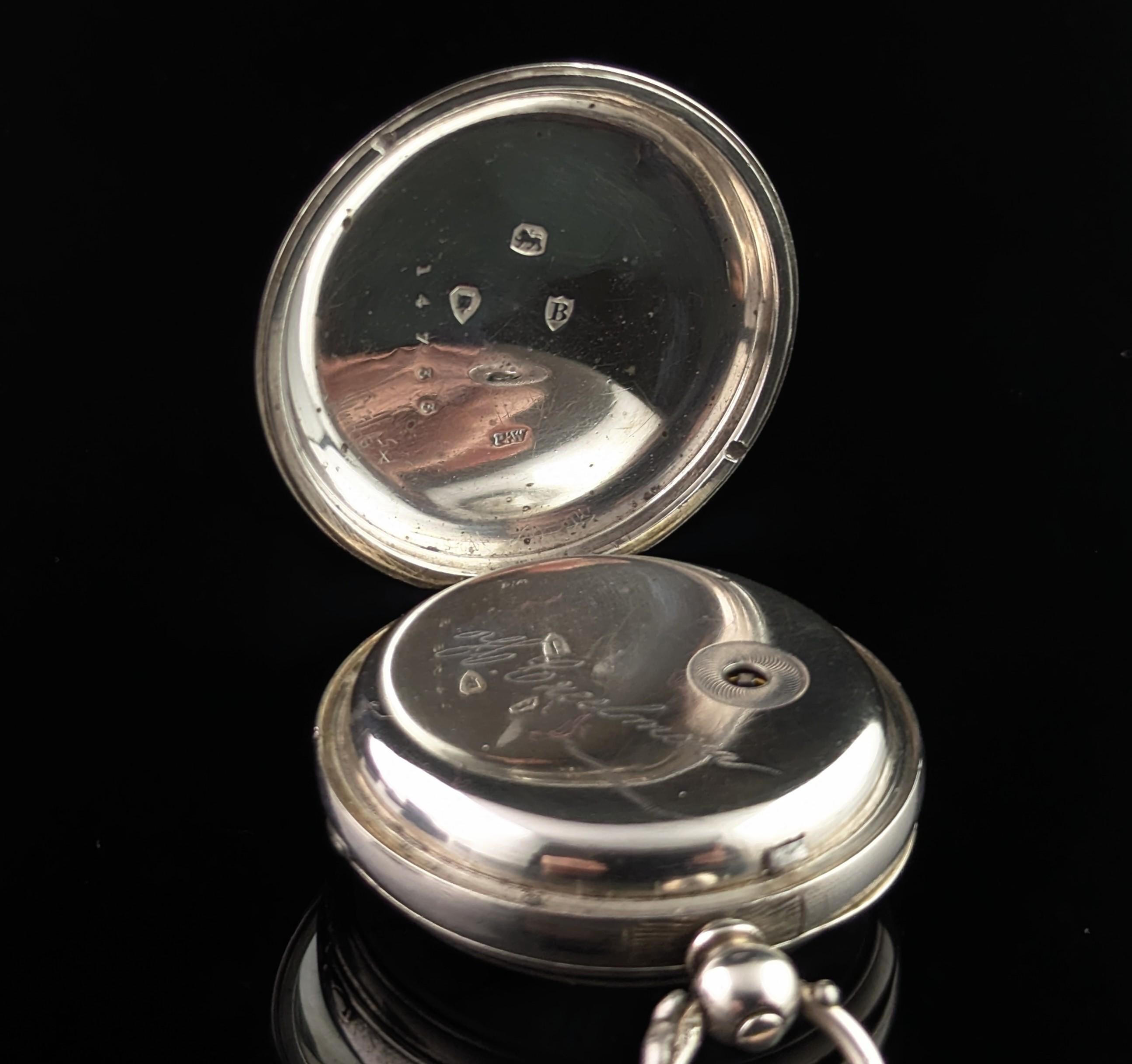 Antique Victorian sterling silver pocket watch, Key Wind 5