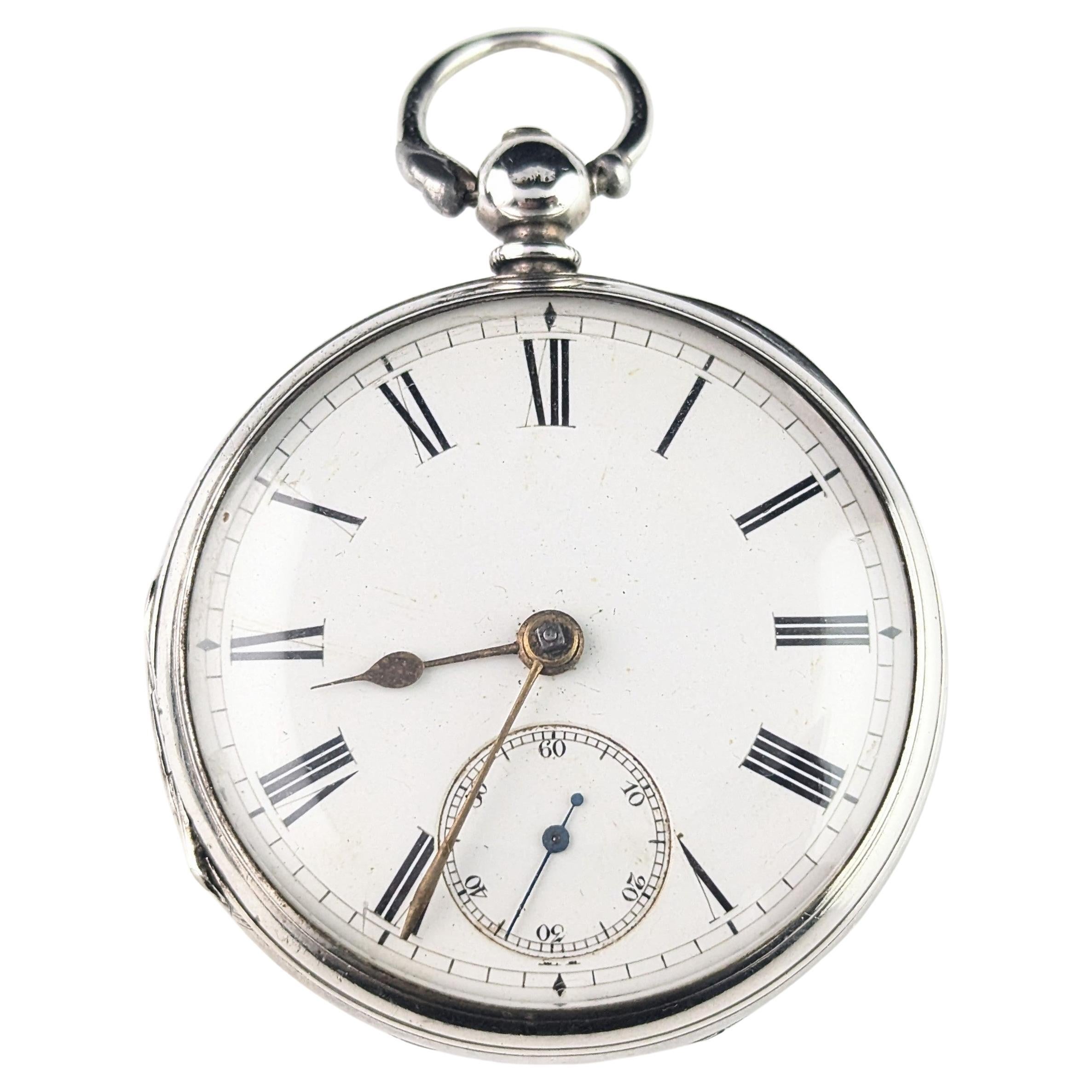 Antique Victorian sterling silver pocket watch, Key Wind