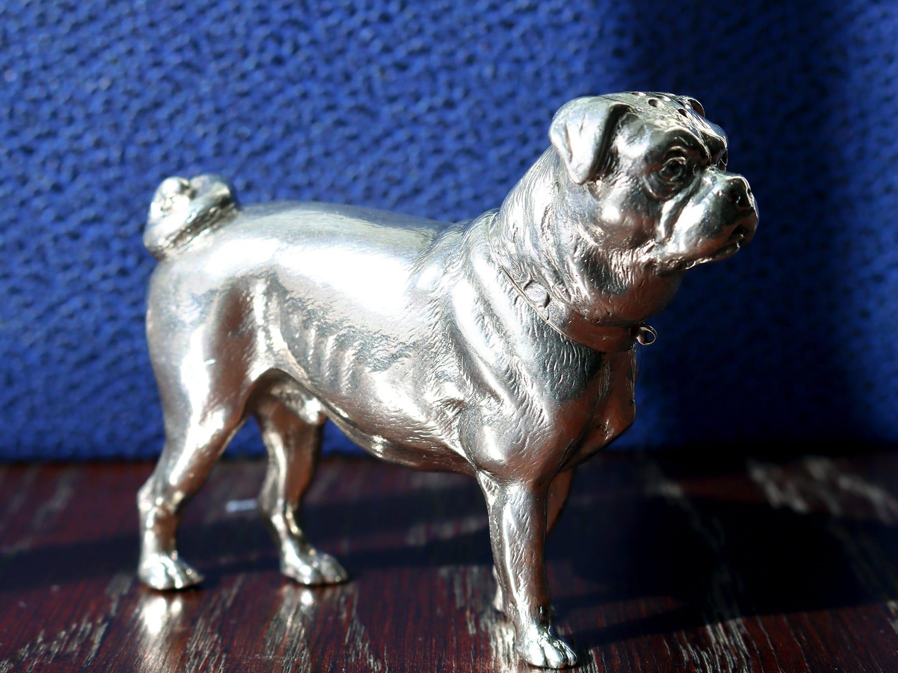English Antique Victorian Sterling Silver Pug Pepperette (1895) For Sale