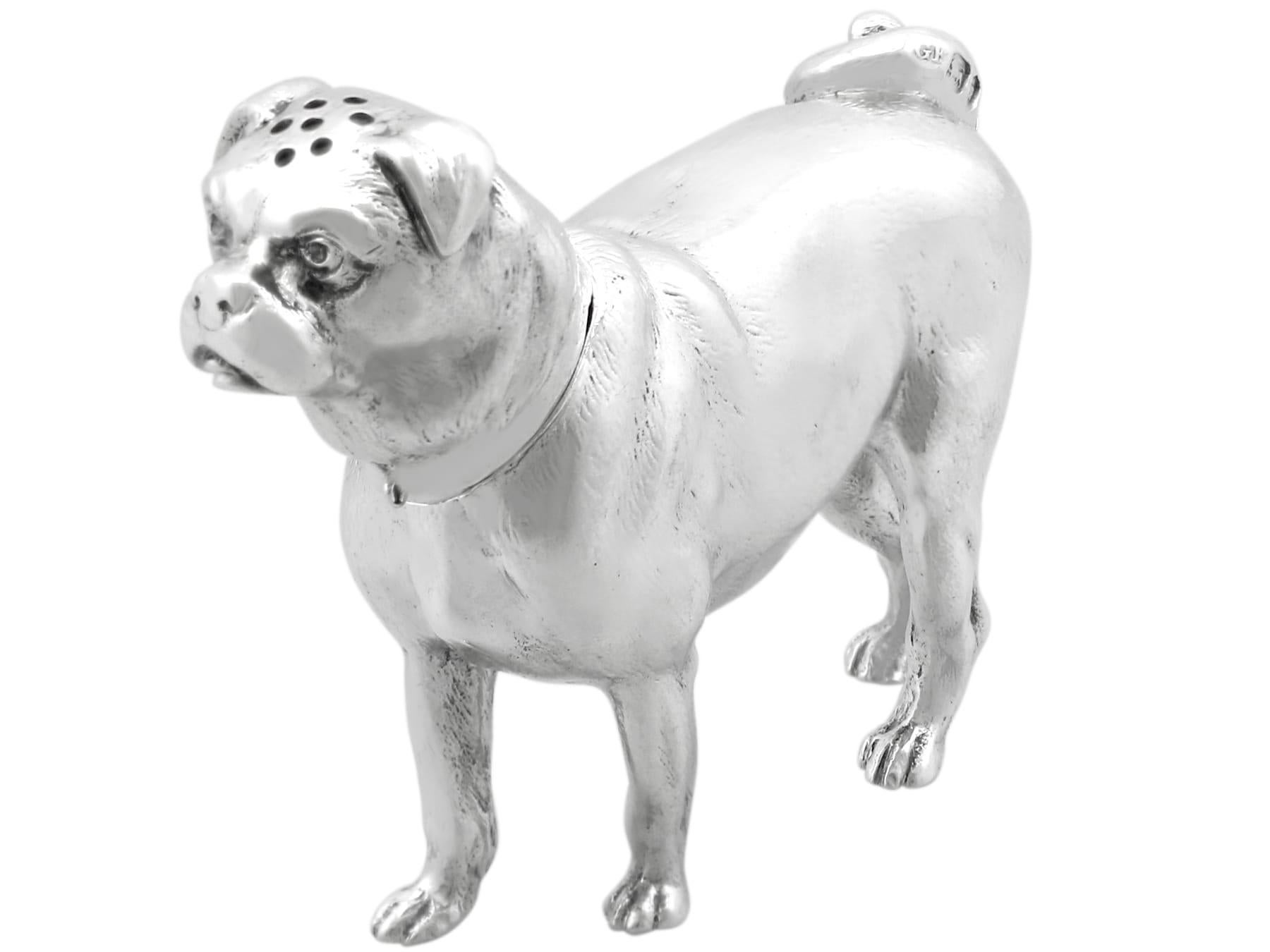 Late 19th Century Antique Victorian Sterling Silver Pug Pepperette (1895) For Sale