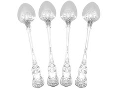 Antique Victorian Sterling Silver Queens Pattern Gravy Spoons