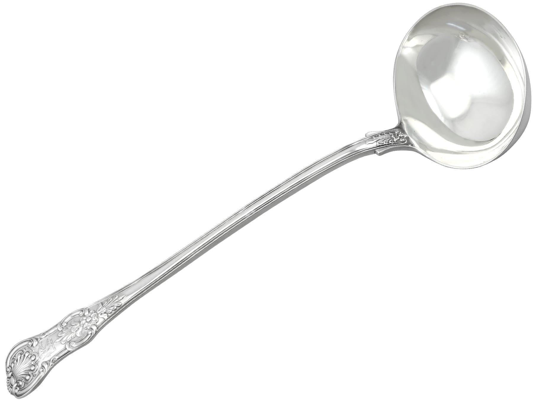 Antique Victorian Sterling Silver Queen's Pattern Soup Ladle by Mary Chawner For Sale