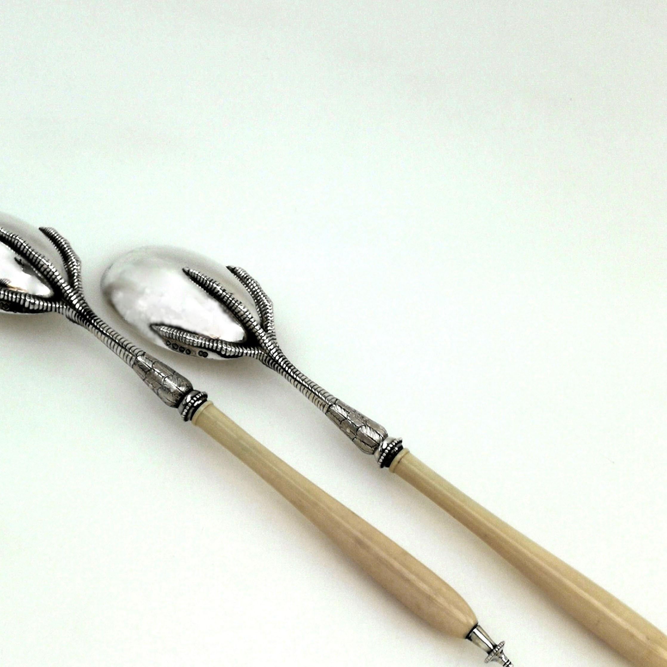 Antique Victorian Sterling Silver Salad Servers 1871 Serving Spoon Adams Claw In Good Condition In London, GB