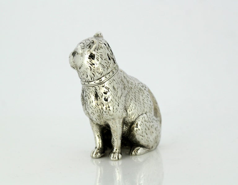British Antique Victorian Sterling Silver Salt or Pepper Shaker in the Shape Cat, 1872 For Sale