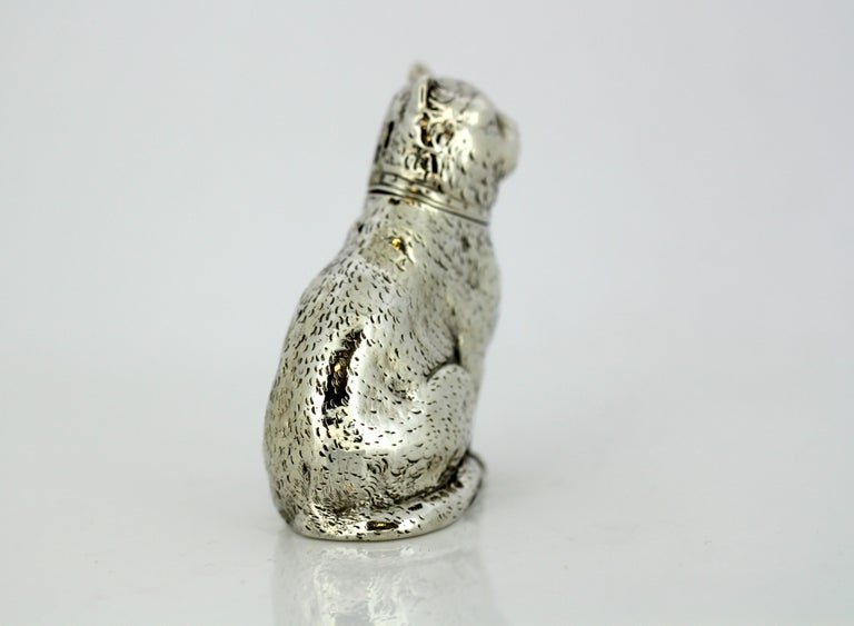 Late 19th Century Antique Victorian Sterling Silver Salt or Pepper Shaker in the Shape Cat, 1872 For Sale