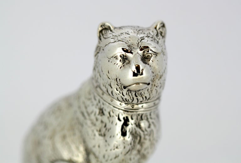 Antique Victorian Sterling Silver Salt or Pepper Shaker in the Shape Cat, 1872 For Sale 1