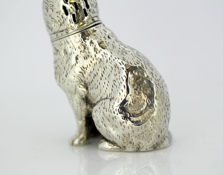 Antique Victorian Sterling Silver Salt or Pepper Shaker in the Shape Cat, 1872 For Sale 3