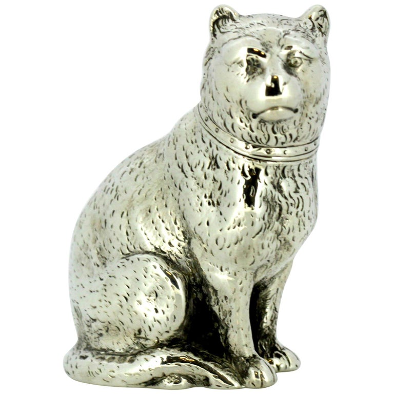 Antique Victorian Sterling Silver Salt or Pepper Shaker in the Shape Cat, 1872 For Sale